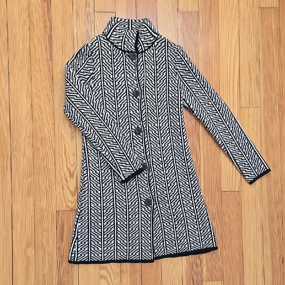 Cocogio Italy Navy White Geometric Knit Coatigan Longline Cardigan Size S - Picture 2 of 16